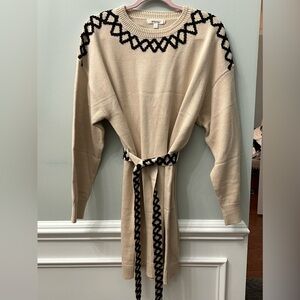 Lalavon Elegant Cream Sweater Dress with Black Accents NWOT